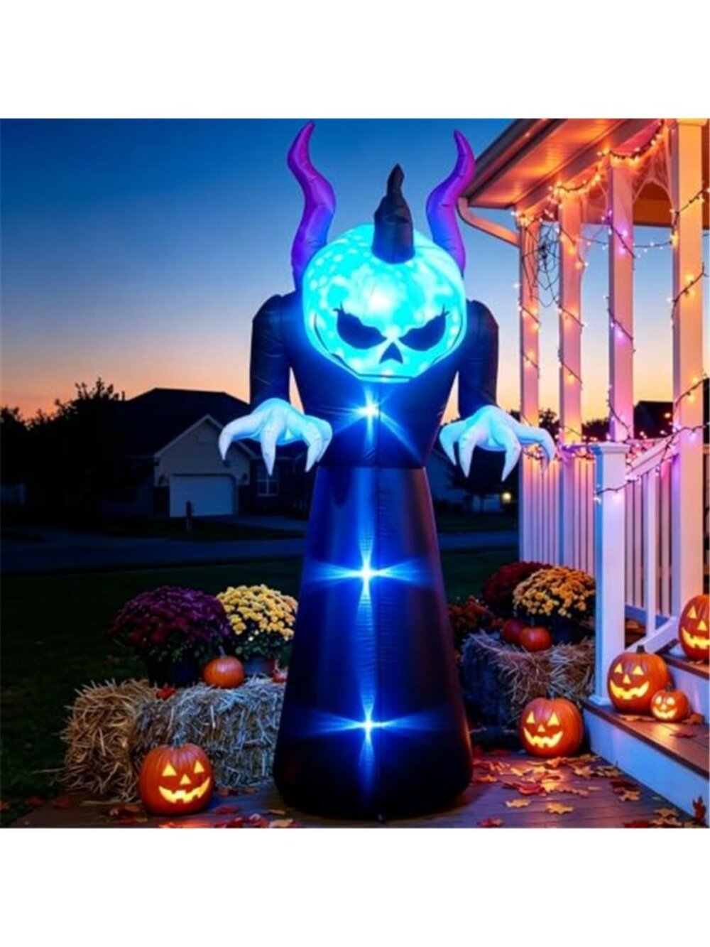 7ft Halloween Inflatable Pumpkin Grim Reaper, Rotating Blue LED, Yard Decor